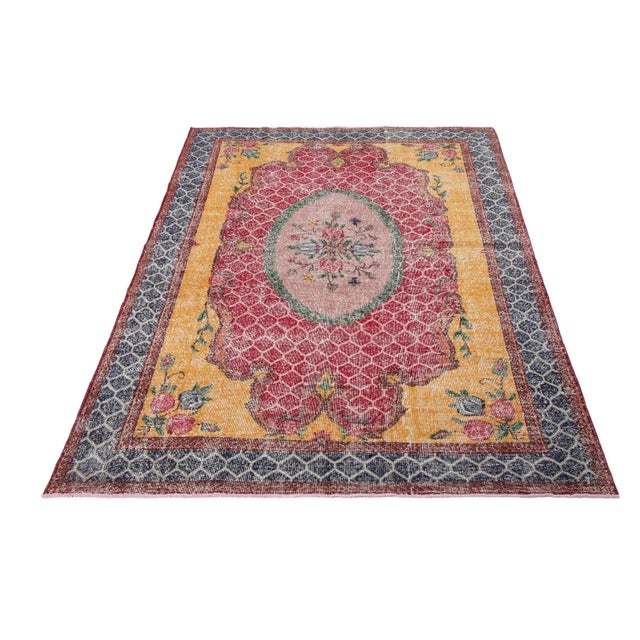 Turkish 1960s Vintage Hand-Knotted Oushak Rug - 6′8″ × 10′5″ For Sale - Image 3 of 6