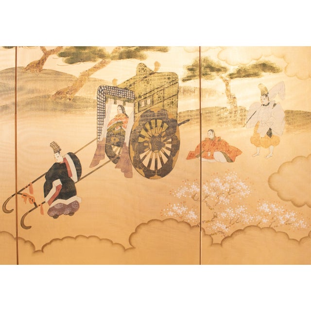 1970-1980s Shōwa Era Japanese Silk Byobu Screen "The Tale of Genji" For Sale In Dallas - Image 6 of 18