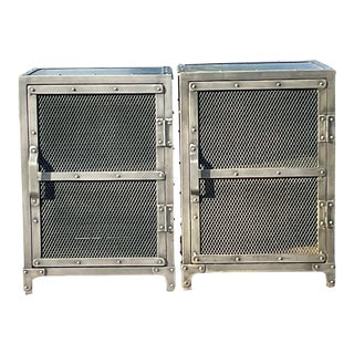 Vintage Contemporary Restoration Hardware Teen Hopper Mesh and Metal Nightstands - a Pair For Sale