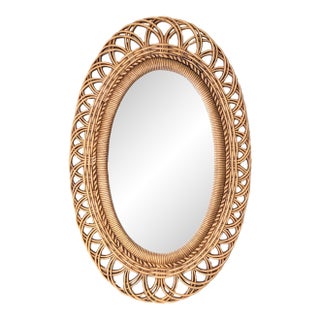 Vintage Faux Wicker Oval Wall Mirror For Sale