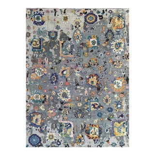 9x12 Classic Willow Gray Tribal Floral Hand Knotted Wool Carpet Rug For Sale