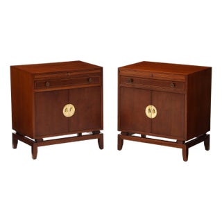 Rare Pair of Tommi Parzinger for Charak Modern Mahogany and Brass Night Stands For Sale
