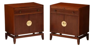 Rare Pair of Tommi Parzinger for Charak Modern Mahogany and Brass Night Stands