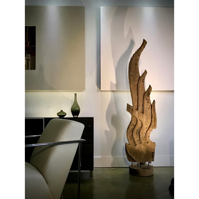 'Eternal Flame' - Large Carved Teak Wood Sculpture 70" Tall. It is a massive untreated Teak piece.