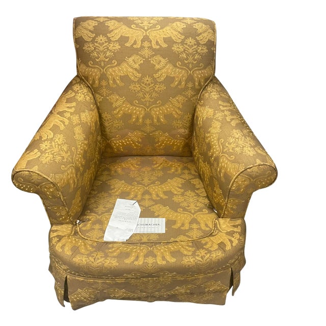 Textile 1980s Schumacher Furnishings Club Chair in Scalamandre Fabric For Sale - Image 7 of 9