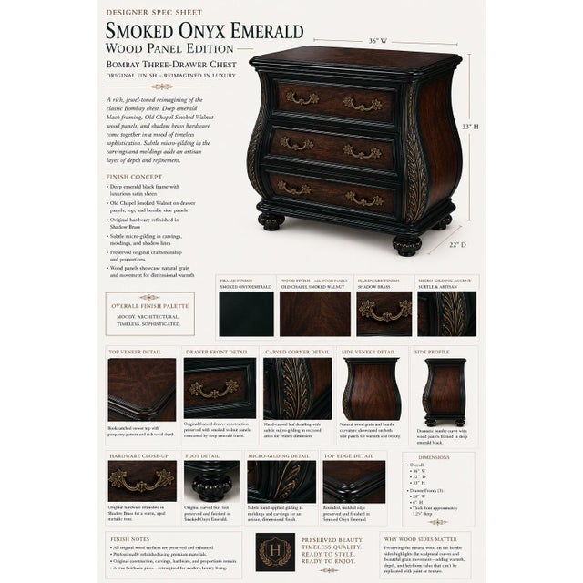 Vintage Bombay Chest in Smoked Onyx Emerald & Old Chapel Smoked Walnut — Transitional Designer Bombe Cabinet For Sale - Image 4 of 5