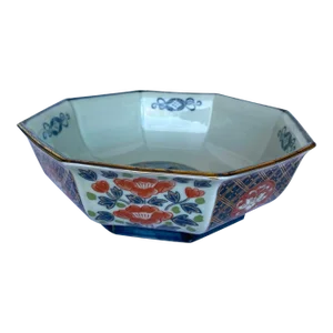 Antique Imari Arita Hexagon Bowl - Red, Blue & Gold Accents, Gold Trim