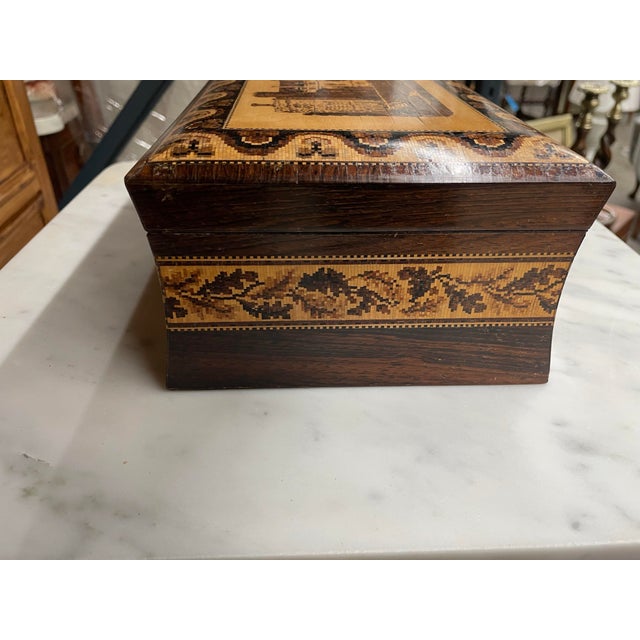 19th Century British Castle Scene Turnbridgeware Jewelry Box For Sale - Image 5 of 10