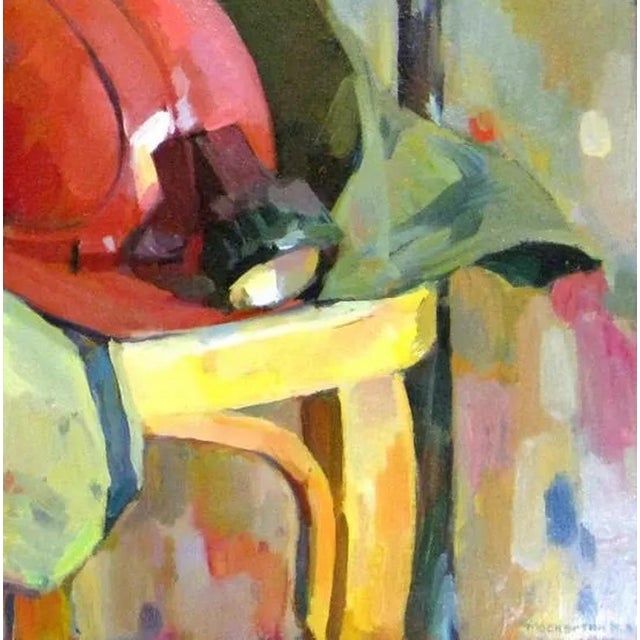 Soviet Art Oil Painting: Ukrainian Artist Moskvitin, Worker's Clothing on Canvas 61-61 For Sale - Image 6 of 6