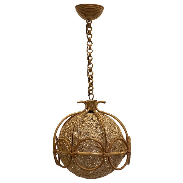 Bamboo and Rope Ceiling Light, 1970s For Sale