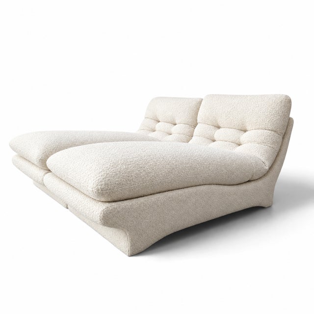 Late 20th Century Vintage Sculptural Chaise Lounge Pair With New Ivory Boucle Upholstery For Sale - Image 5 of 6