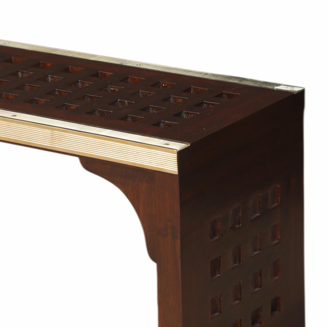 Ship's Teak Nautical Decking Converted to Bench or Coffee Table With Brass Edge For Sale - Image 4 of 5