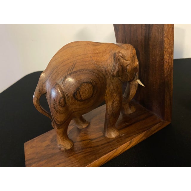 Vintage Hand Carved Wood Elephant Bookends With Tusks Pair Chairish