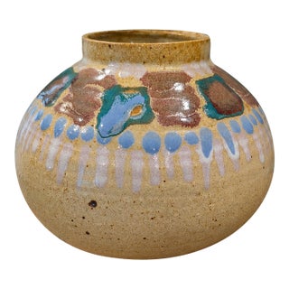 Late 20th Century Lisa Koch Signed Studio Art Pottery Abstract Glazed Vase For Sale