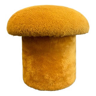 1970s Vintage Mushroom Footstool in Orange Shag For Sale