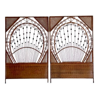 Vintage Boho Woven Rattan Twin Headboards - A Pair For Sale