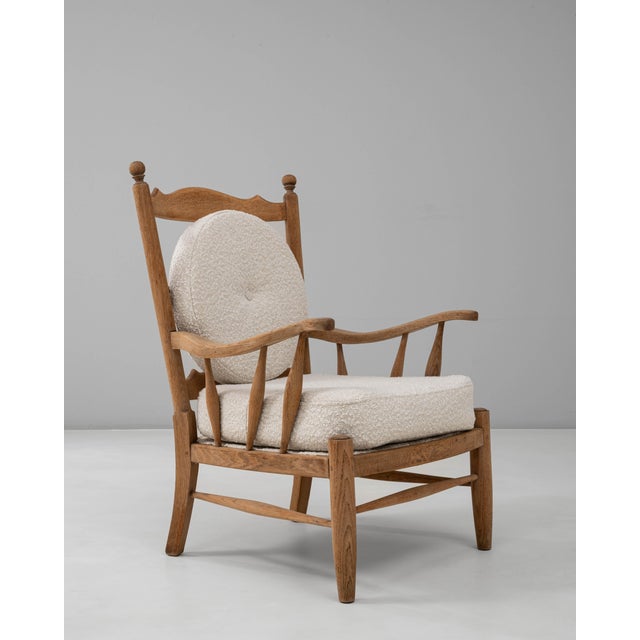 Wood 20th Century French Provincial Style Oak Armchair with Sculpted Back and Round For Sale - Image 7 of 18