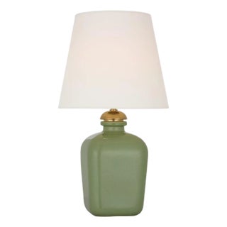 Thomas O'Brien by Visual Comfort Signature Josy 17" Cordless Table Lamp in Silk Green with Linen Shade For Sale