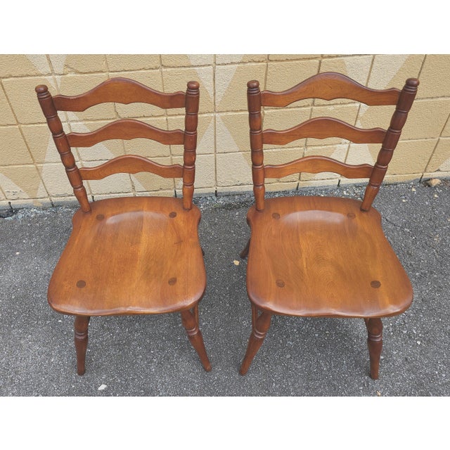 Brown Pair of Genuine Cushman Colonial American Ladderback Cherry Side Chairs For Sale - Image 8 of 12