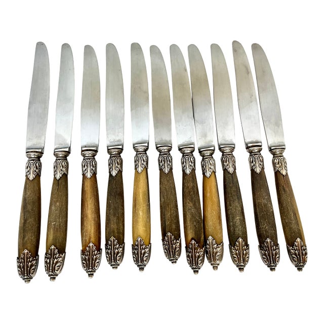Vintage French Saint Joanis Silver Trimmed Knives - Set of 11 For Sale