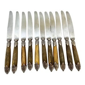 Vintage French Saint Joanis Silver Trimmed Knives - Set of 11