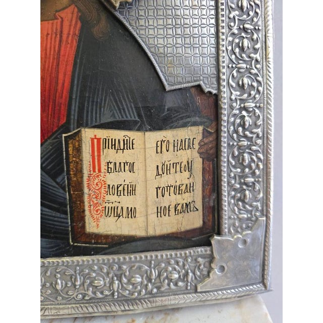 Gold Russian Icon of Christ Pantocrator, 1880, Painting on Panel For Sale - Image 8 of 14