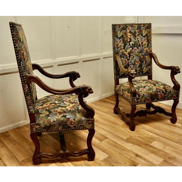 French Arts and Crafts Gothic Walnut Library Chairs, 1880, Set of 2 For Sale - Image 6 of 15