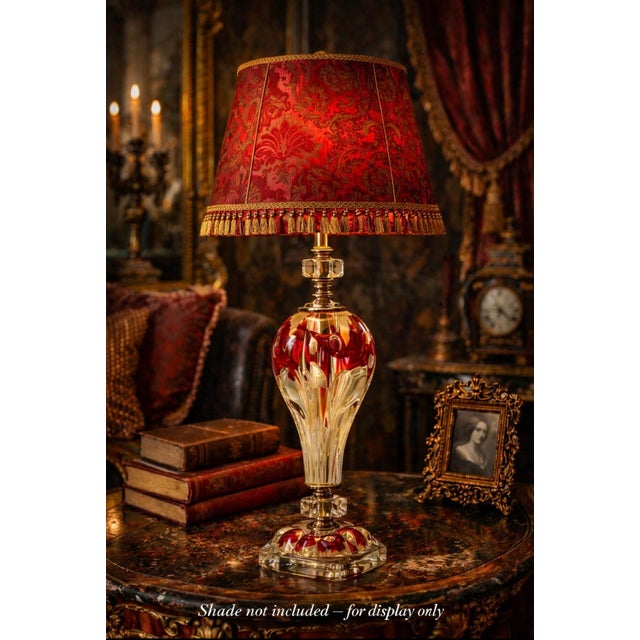 Vintage American St. Clair paperweight glass table lamp, circa 1960s. Hand-blown art glass with embedded red and white...