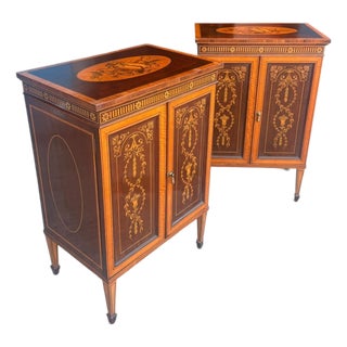 Pair of Early 20th Century Federal Revival Inlaid Marquetry Nightstands / Bedside Cabinets For Sale