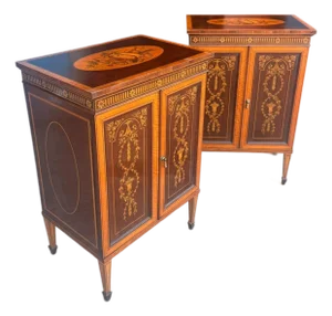 Pair of Early 20th Century Federal Revival Inlaid Marquetry Nightstands / Bedside Cabinets
