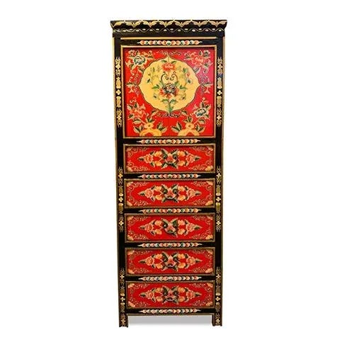 Wood Tibetan Hand Painted Elm Wood Tall Cabinet For Sale - Image 7 of 7