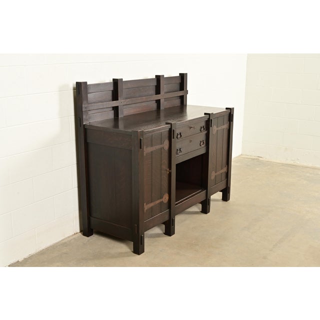 Imperial Furniture, Grand Rapids Imperial Furniture Grand Rapids Mission Oak Arts & Crafts Strap Hinge Eight-Leg Sideboard, Circa 1900 For Sale - Image 4 of 15