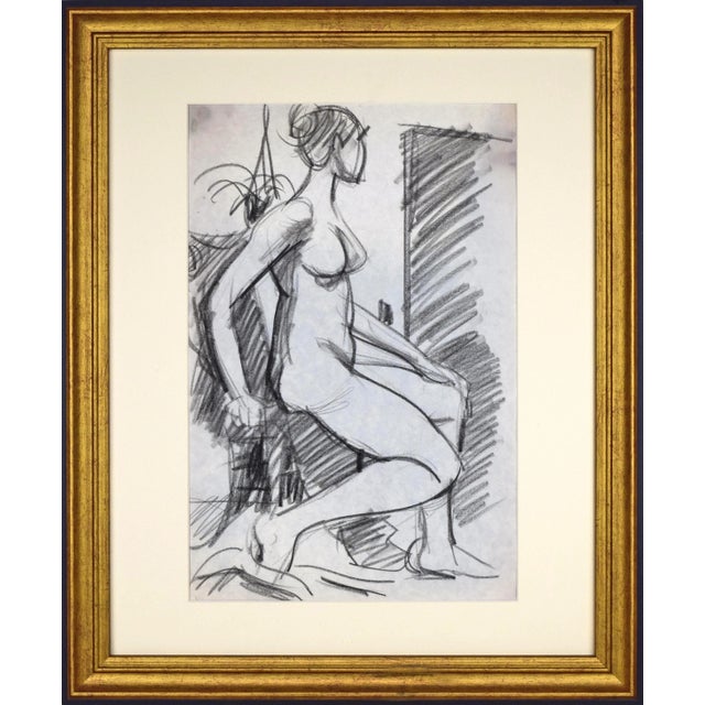 Charcoal Vintage Mid Century Charcoal Figure Study Drawing of a Female Nude C. 1960 For Sale - Image 8 of 8