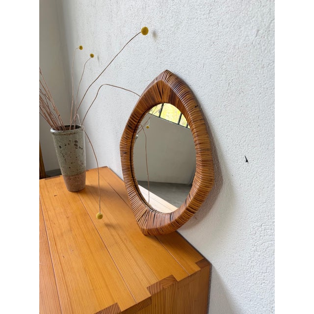 Vintage French Riviera Wicker-Framed Mirror, 1960s For Sale - Image 10 of 18