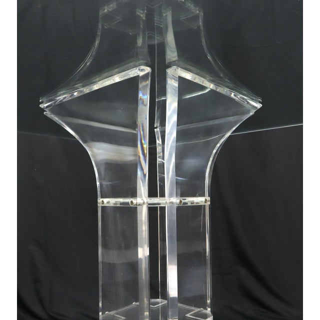 White Set of 4 Lucite Dining Chairs Square Dining Table on Single Pedestal Base For Sale - Image 8 of 18