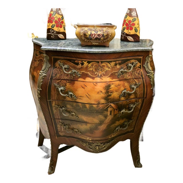 French Louis XV Style Marquetry Commode For Sale