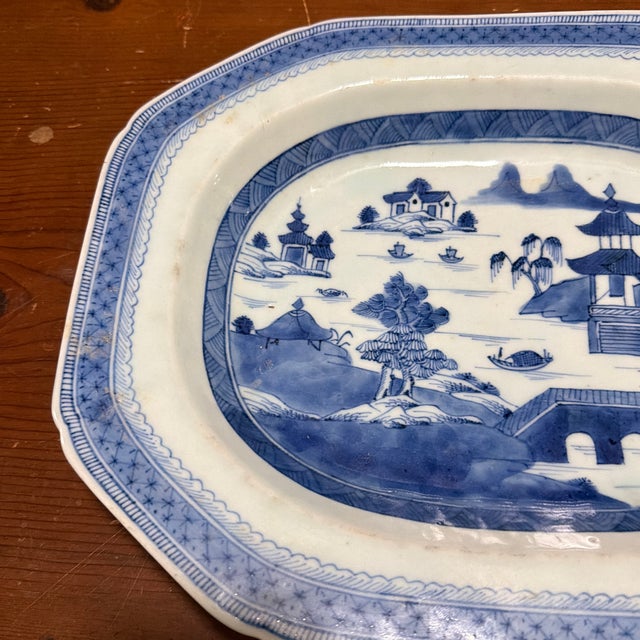 Farmhouse Antique Chinese Blue and White Canton Porcelain Deep Platter, Circa 1830s For Sale - Image 3 of 12