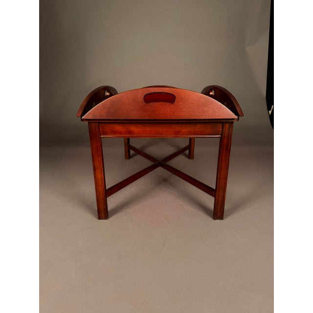 Wood Vintage English Mahogany Butler’s Drop-Leaf Tray Coffee Table With Brass Hinges For Sale - Image 7 of 18