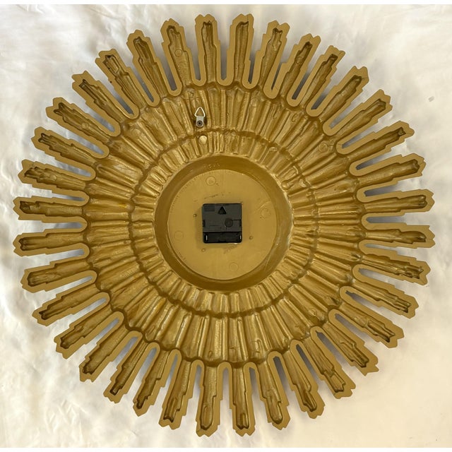 Vintage Circa 1969 Syroco Mid Century Modern Starburst Wall Clock in Antique Gold Finish For Sale - Image 17 of 18
