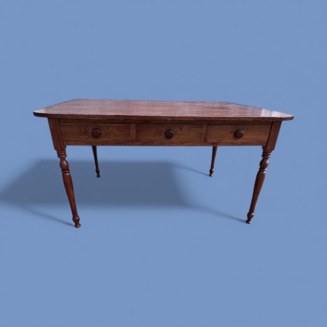 19th Century American Farm Table With Six Drawers and Turned Legs, Circa 1850 For Sale - Image 9 of 11