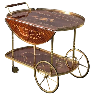 Serving Drink Bar Cart Trolley with Side Flaps in Marquetry Inlays, 1970s