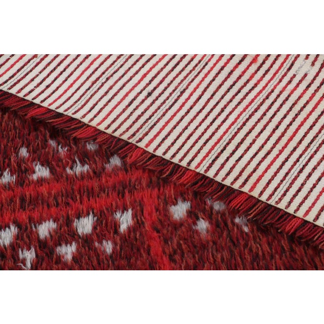 Textile Vintage Swedish Rya Rug With Red Geometry and Ivory Accents - Rug & Kilim For Sale - Image 7 of 8