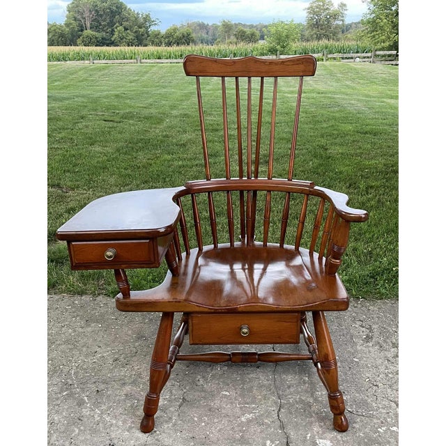 Wood Mid 20th Century Vintage Walnut Pennsylvania Windsor Writing Chair With Two Drawers For Sale - Image 7 of 18