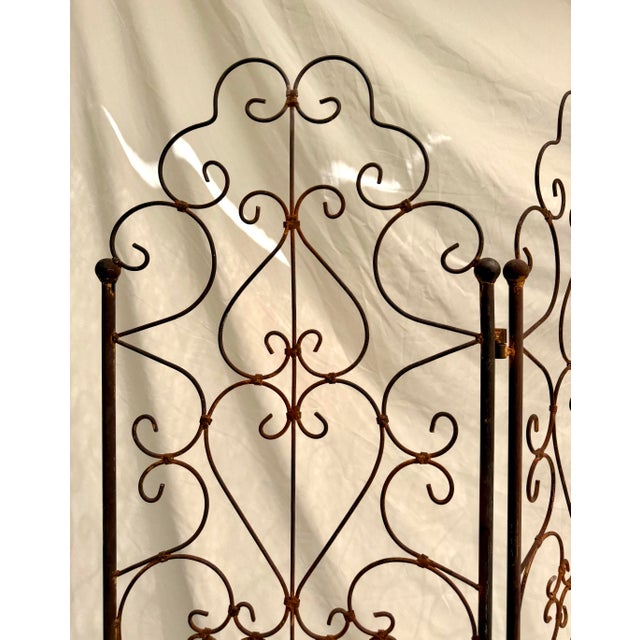 Rustic European Rustic Patinated Iron Metal Folding 3-Panel Floor Screen For Sale - Image 3 of 8