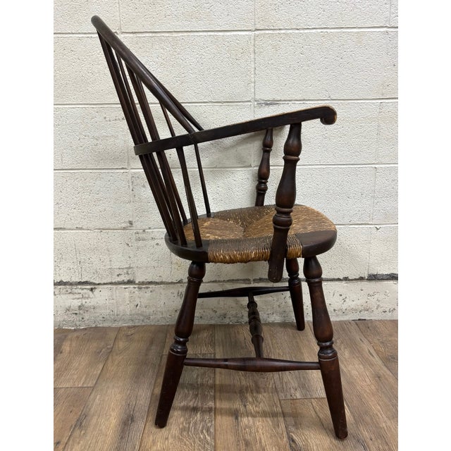 Vintage or Antique Sack Back Rush Seat Windsor Arm Chair For Sale - Image 9 of 10