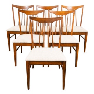 Mid Century Modern Dining Chairs Set 6 Solid Stained Oak Keller Furniture Tan For Sale