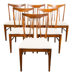 Mid Century Modern Dining Chairs Set 6 Solid Stained Oak Keller Furniture Tan