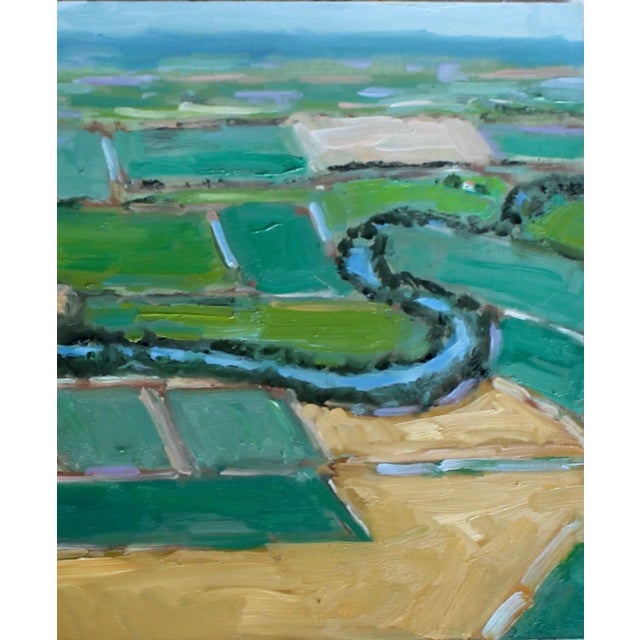 Green Quiet Places Collection — Aerial View Farmland (9″ H × 12″ W, Original Oil on Masonite) For Sale - Image 8 of 12