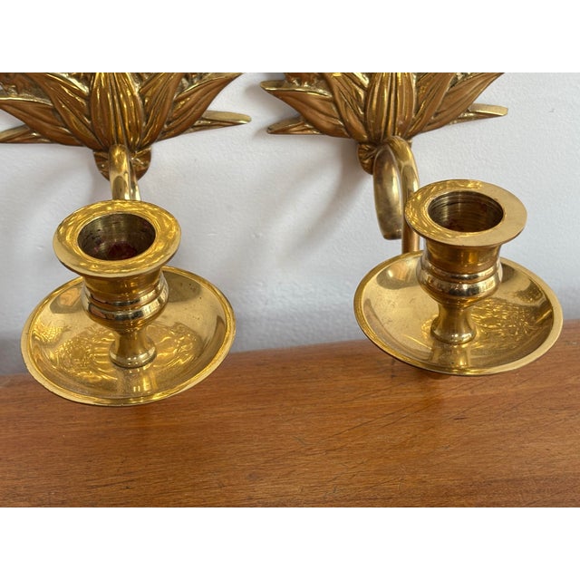 1990s Hollywood Regency Brass Pineapple Sconces - A Pair For Sale - Image 5 of 7