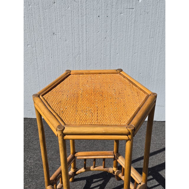Vintage Coastal Bamboo Hexagon Side Fern Table For Sale In Los Angeles - Image 6 of 12